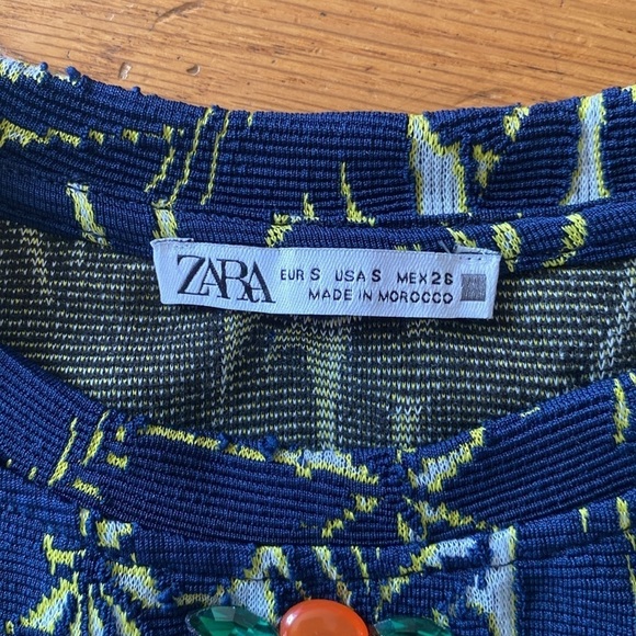 Zara Crop Top Embellished Stretch Navy Blue Size Small - Picture 7 of 12